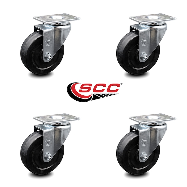 4 Inch Soft Rubber Wheel Swivel Top Plate Caster Set